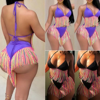 2019 New Women Summer Sexy Bandage Tassles Bikini Set Push-up Padded Bra High Waist Lace Up Bathing Suit Swimsuit Beachwears